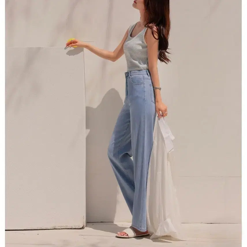 [BUNJANG] Summer Cool Wide Banding Denim Pants / 