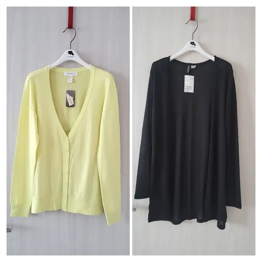 [BUNJANG] Forever21 Lime Cardigan &amp; H&amp;M Black Long Cardigan Set / [새상품]가디건 1+1(라임색+블랙 가디건 2종 몽땅)