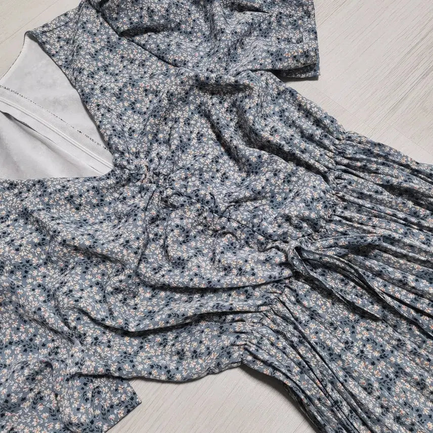 [BUNJANG] Floral Shirred Long Dress / 꽃무늬 셔링 롱 원피스 반팔 플리츠 봄 여름