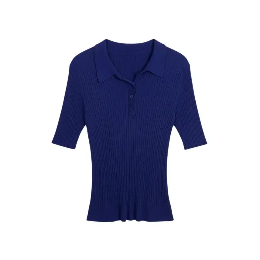 [BUNJANG] Songzio Ribbed Collar Knit T-Shirt BL / 여성66 / 송지오 골지 카라 니트 티셔츠BL 26-120