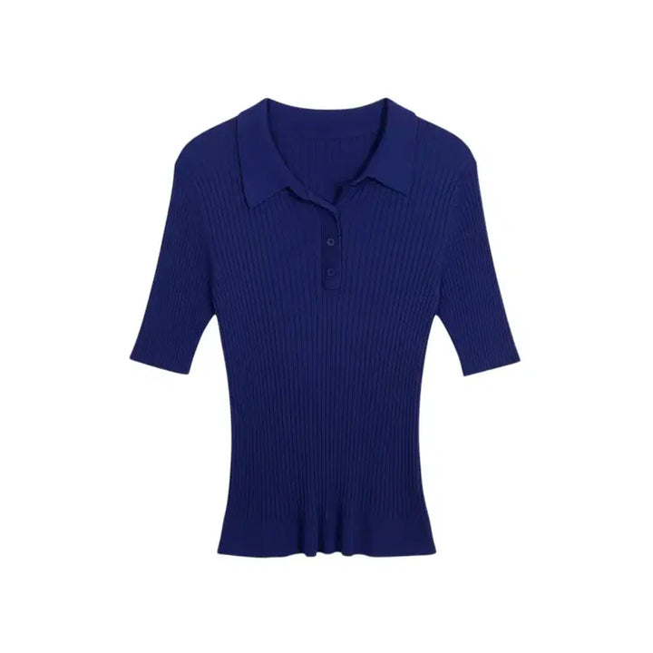 [BUNJANG] Songzio Ribbed Collar Knit T-Shirt BL / 여성66 / 송지오 골지 카라 니트 티셔츠BL 26-120