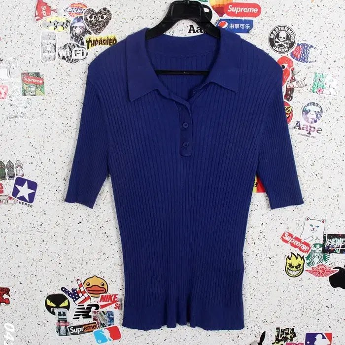 [BUNJANG] Songzio Ribbed Collar Knit T-Shirt BL / 여성66 / 송지오 골지 카라 니트 티셔츠BL 26-120