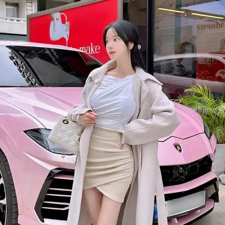 [BUNJANG] Mayyun Tulip Suede Shirring Mini Skirt Ivory / 메이윤 튤립 스웨이드 셔링 스커트 아이보리