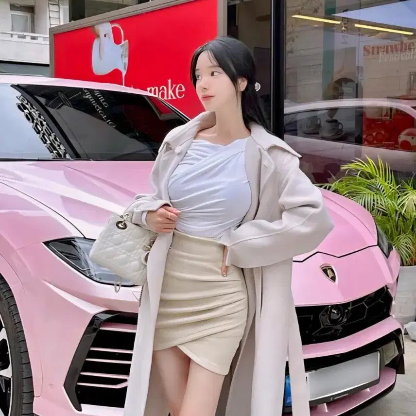 [BUNJANG] Mayyun Tulip Suede Shirring Mini Skirt Ivory / 메이윤 튤립 스웨이드 셔링 스커트 아이보리