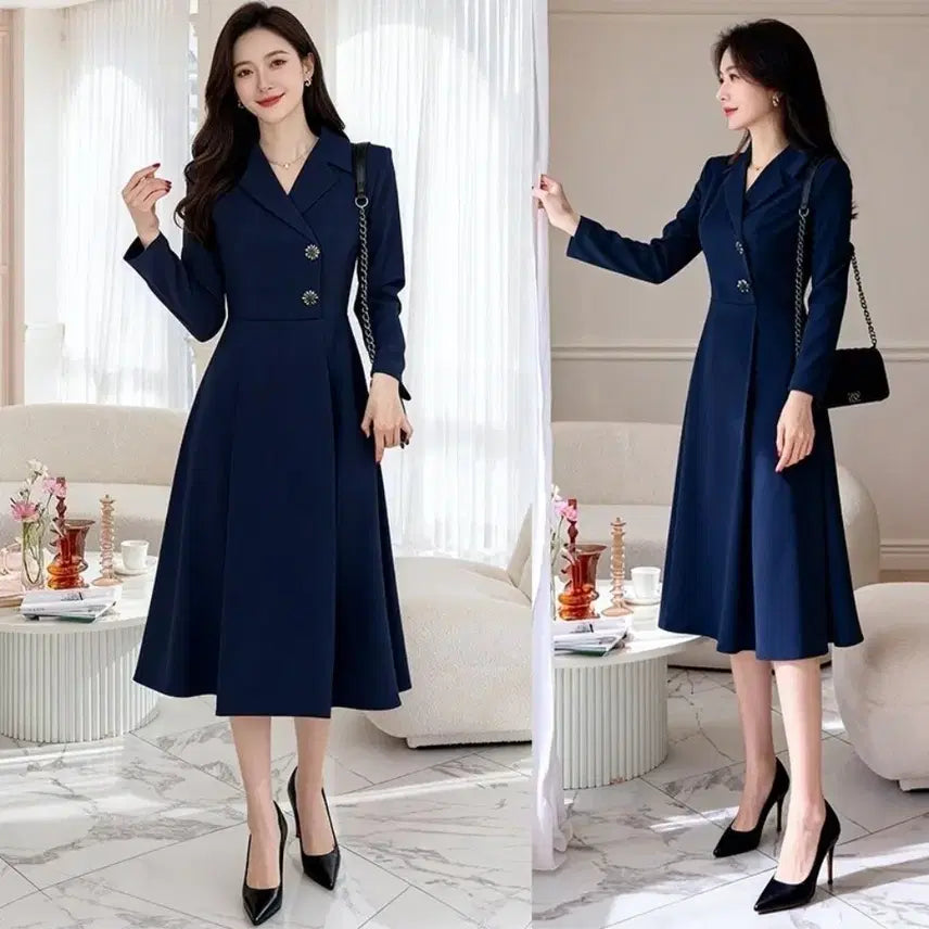 [BUNJANG] Navy Long Dress Suit Style / 네이비 롱 원피스 정장 스타일