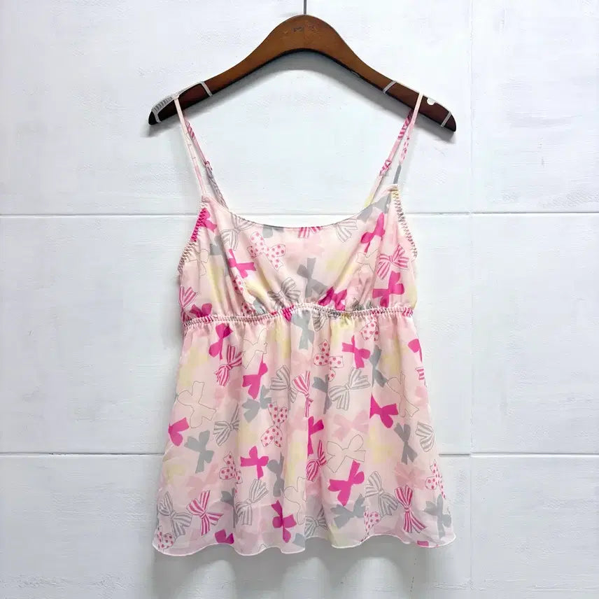 [BUNJANG] Triumph Pink Ribbon Lace Sleeveless Top / Triumph 핑크 리본 레이스 슬리브리스 나시 M JPN