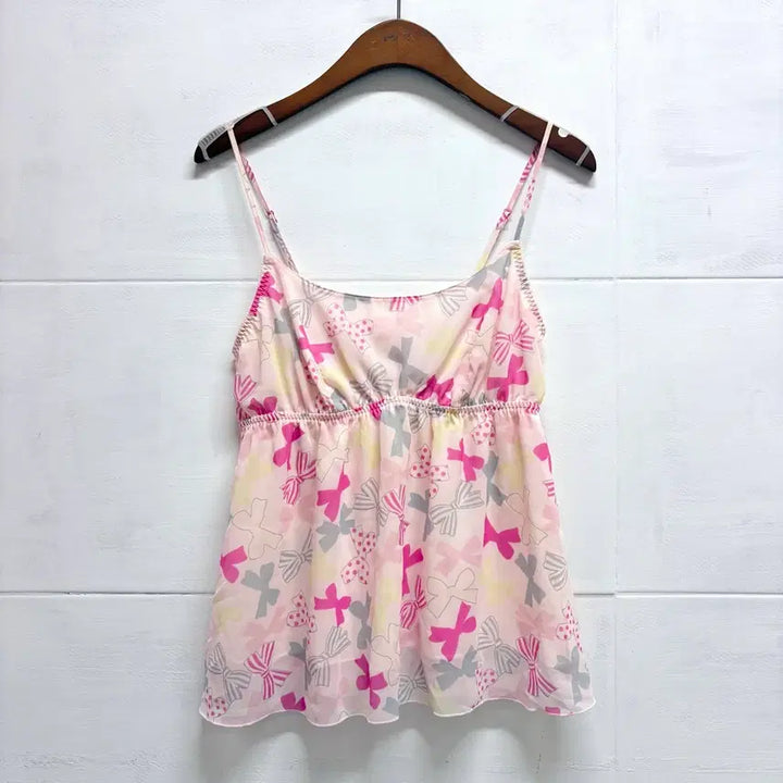 [BUNJANG] Triumph Pink Ribbon Lace Sleeveless Top / Triumph 핑크 리본 레이스 슬리브리스 나시 M JPN