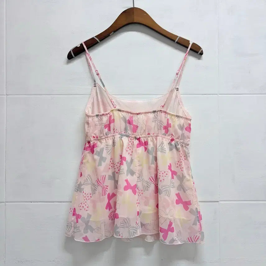 [BUNJANG] Triumph Pink Ribbon Lace Sleeveless Top / Triumph 핑크 리본 레이스 슬리브리스 나시 M JPN