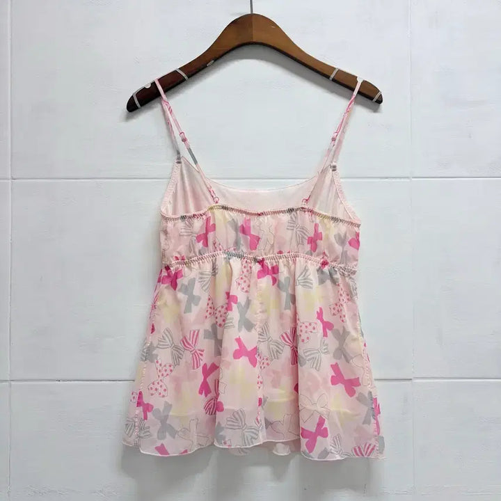 [BUNJANG] Triumph Pink Ribbon Lace Sleeveless Top / Triumph 핑크 리본 레이스 슬리브리스 나시 M JPN