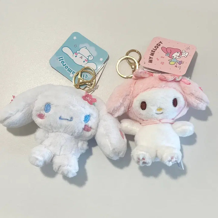 [BUNJANG] Sanrio My Melody Cinnamoroll Cherry Blossom Sakura Doll Keyring / 산리오 마이멜로디 시나몬롤 벚꽃 사쿠라 인형 키링
