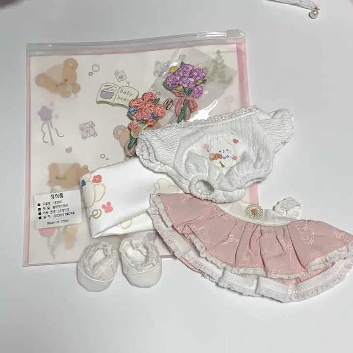 [BUNJANG] 20cm Doll Outfit Pink Lace Set / 새상품 20cm 솜의상 핑크 레이스