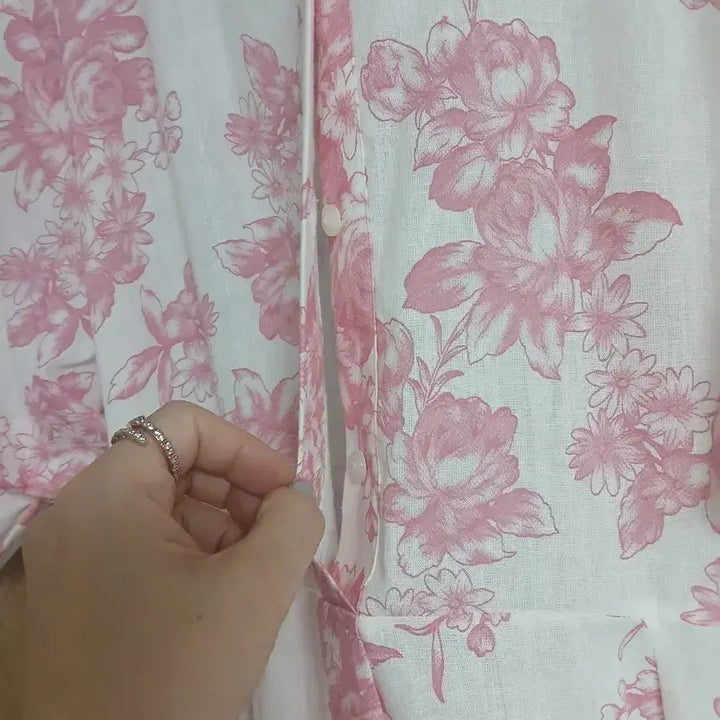 [BUNJANG] Linen Pink Flower Long Dress / 새상품 린넨 핑크플라워롱원피스