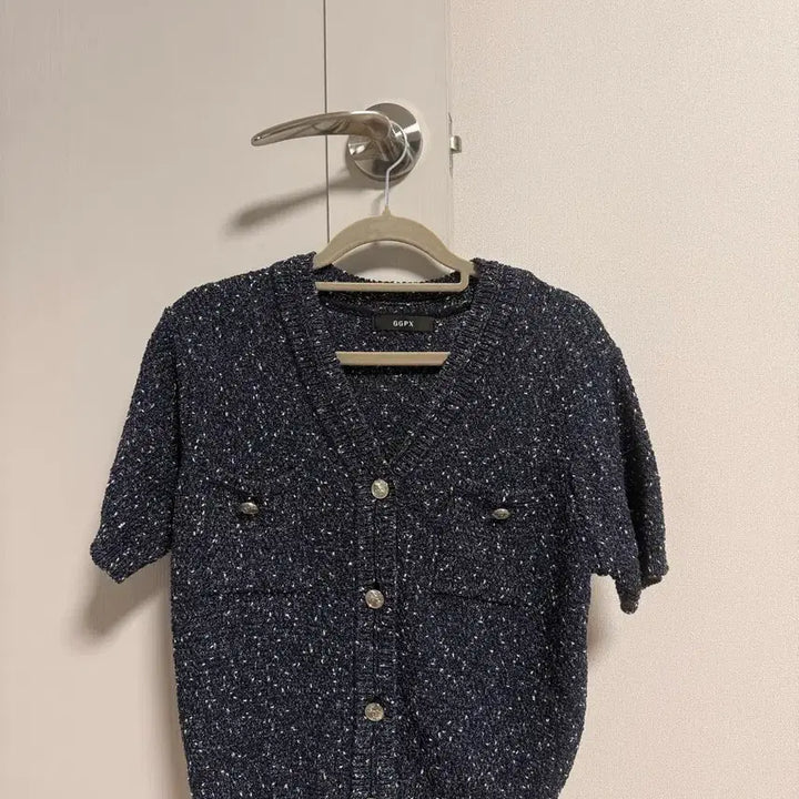 [BUNJANG] GGPX Navy Tweed Short Sleeve Cardigan / GGPX 네이비 트위드 반팔