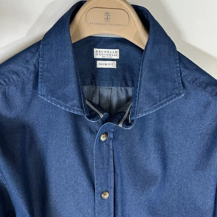 [BUNJANG] Brunello Cucinelli Denim Shirt Navy Blue Slim Fit / 브루넬로 쿠치넬리 데님 셔츠 네이비 블루 슬림핏
