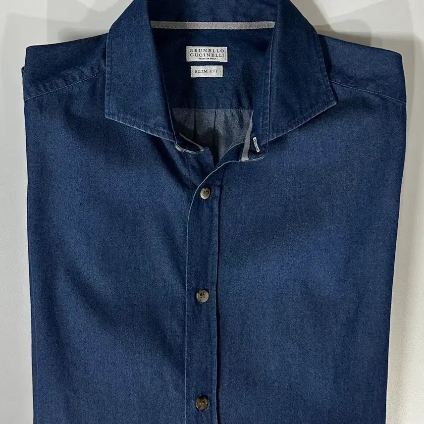 [BUNJANG] Brunello Cucinelli Denim Shirt Navy Blue Slim Fit / 브루넬로 쿠치넬리 데님 셔츠 네이비 블루 슬림핏