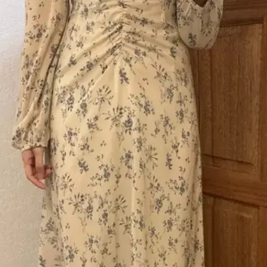 [BUNJANG] Flower Chiffon Shirring Dress / 플라워 쉬폰 셔링 원피스