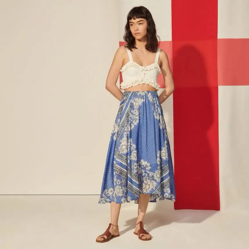 [BUNJANG] Sandro Flare Long Skirt Blue Floral / SANDRO 산드로 플레어 롱 스커트 1