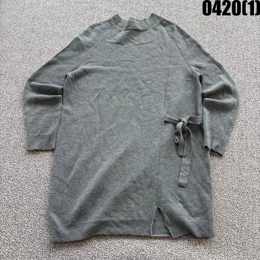 [BUNJANG] SJSJ Gray Knit Long Cardigan with Belt Set / SJSJ 회색 니트 롱 가디건 벨트 세트 90