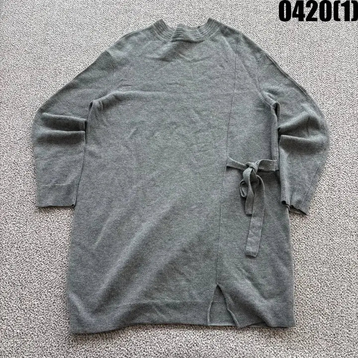 [BUNJANG] SJSJ Gray Knit Long Cardigan with Belt Set / SJSJ 회색 니트 롱 가디건 벨트 세트 90