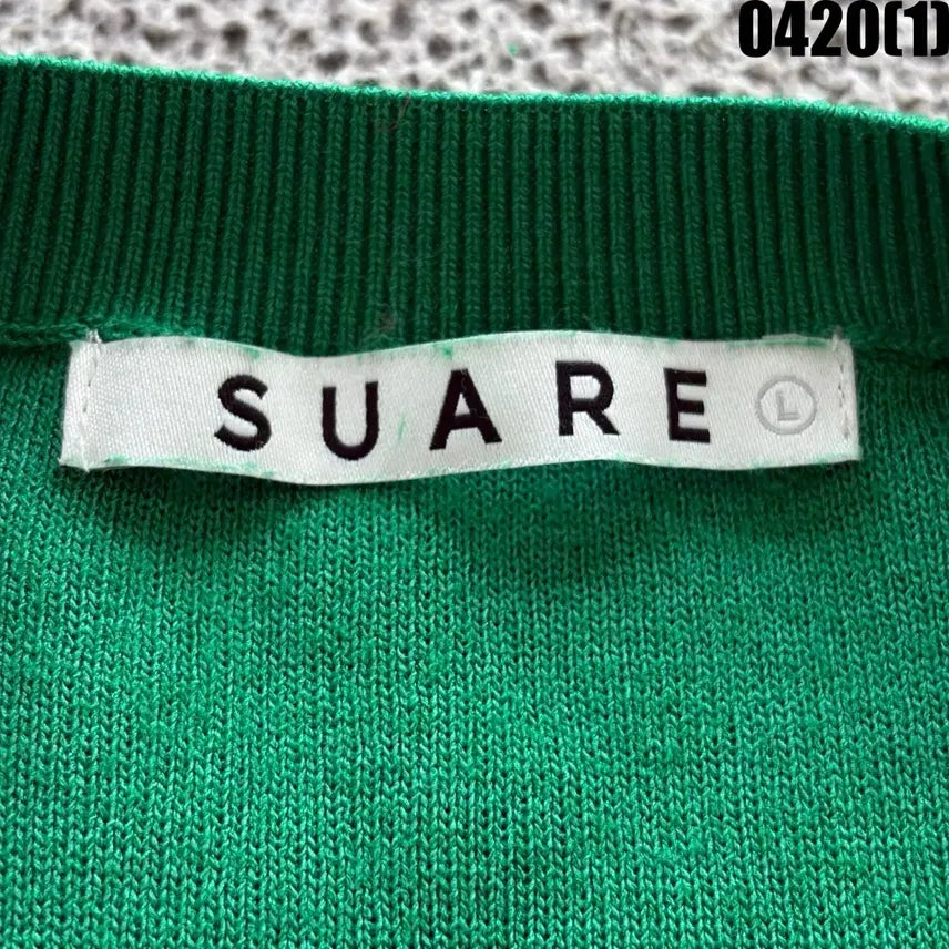 [BUNJANG] SUARE Green White Striped Knit Top / SUARE 그린 화이트 스트라이프 반팔 니트 L