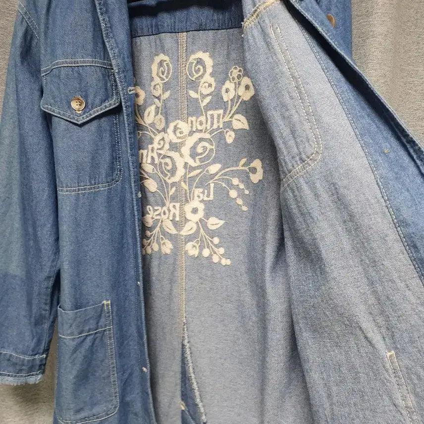 [BUNJANG] Thursday Island Floral Embroidered Denim Jacket / Thursday Island 플라워 자수 데님 자켓s