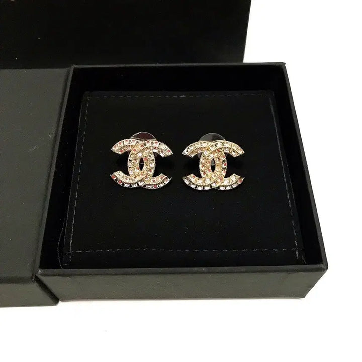 [BUNJANG] Chanel CC Crystal Earrings Gold 9mm / 샤넬 CC 크리스탈 귀걸이 골드 9mm