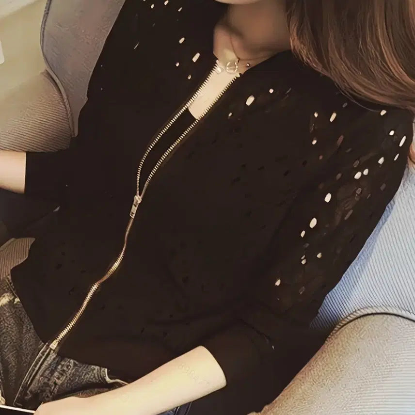 [SOLD OUT] 새상품 블랙 펀칭 집업 자켓