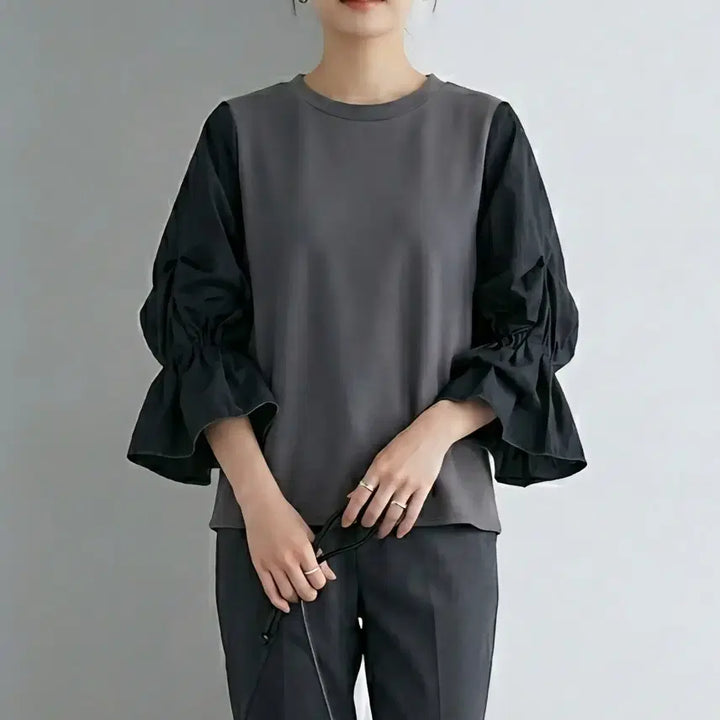 [BUNJANG] Ozsécon Ribbon Shirring Puff Sleeve T-shirt / [66]오즈세컨 백 리본 셔링 퍼프 슬리브 티셔츠