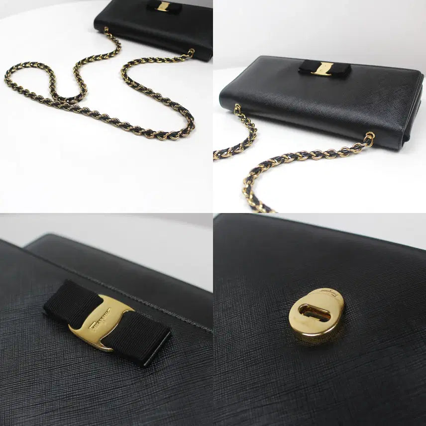 [BUNJANG] Ferragamo Vara Bow Ginny Gold Chain Crossbody Bag / [중고명품다올] 페라가모 바라 보우 지니 금장 체인 크로스백