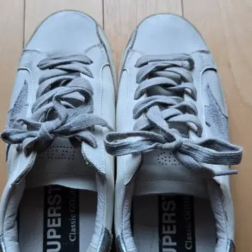 [BUNJANG] Cowhide Leather Sneakers White/Gray / 소가죽 스니커즈(230)
