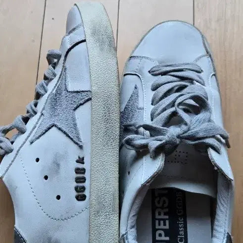[BUNJANG] Cowhide Leather Sneakers White/Gray / 소가죽 스니커즈(230)