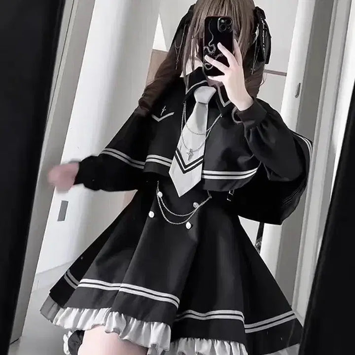 [BUNJANG] Jirai Kei Black Sailor Dress / 지뢰계 세라복 블랙 원피스