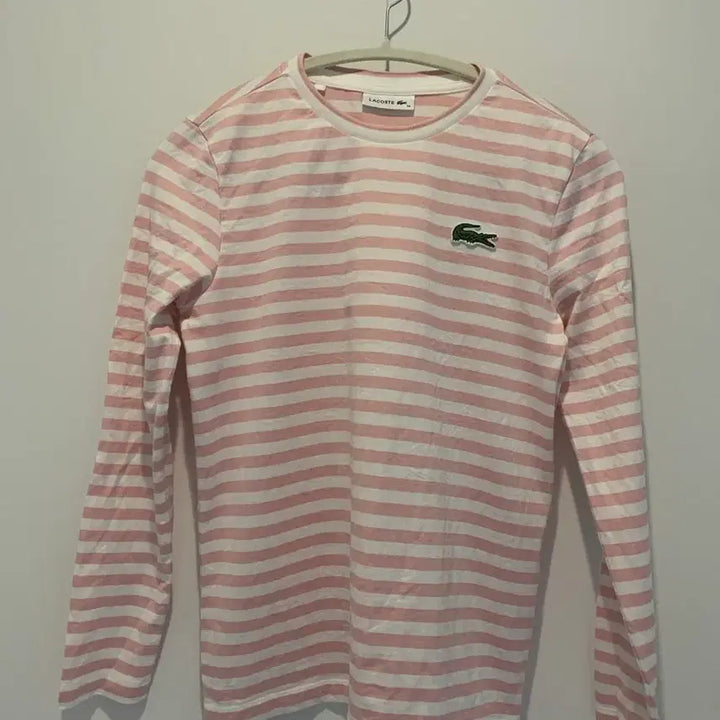 [BUNJANG] Lacoste Pink Stripe Long Sleeve T-shirt / 여성 라코스테 스트라이프 핑크 티셔츠 34