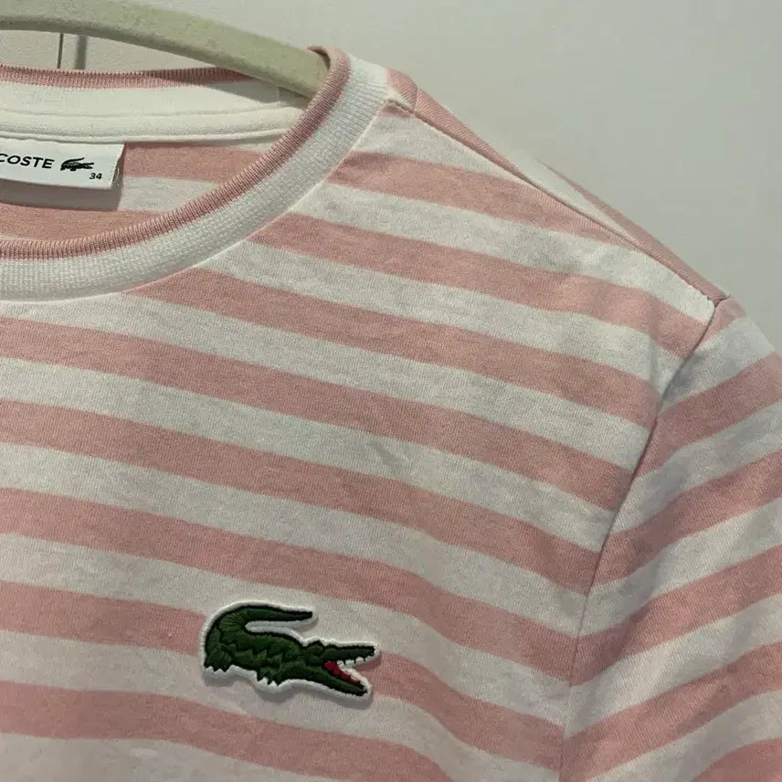 [BUNJANG] Lacoste Pink Stripe Long Sleeve T-shirt / 여성 라코스테 스트라이프 핑크 티셔츠 34