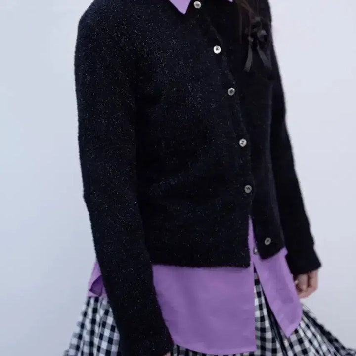 [BUNJANG] Saengin Studio Tinsel Knit Cardigan Black / 생긴 스튜디오 틴셀 니트 가디건 블랙