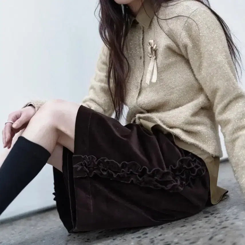 [BUNJANG] Saengin Studio Tinsel Knit Cardigan Gold / 생긴 스튜디오 틴셀 니트 가디건 골드