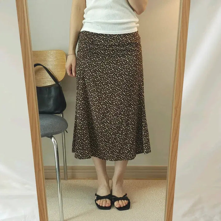 [BUNJANG] Vintage Patterned Shirred Long Skirt / (F)여성 빈티지 패턴 셔링 롱 스커트 A라인 뒷밴딩 W3086