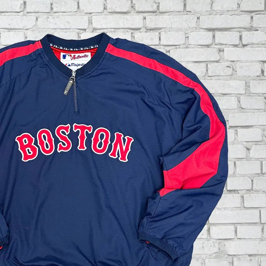 [BUNJANG] Majestic Boston Red Sox Old School Half-Zip Warm-Up Windbreaker XL / (2741) 마제스틱 보스턴레드삭스 올드스쿨 반집업 웜업 바람막이 XL