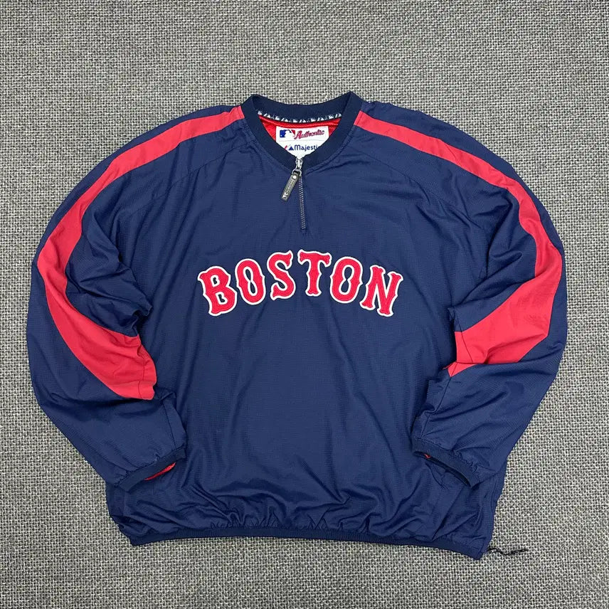 [BUNJANG] Majestic Boston Red Sox Old School Half-Zip Warm-Up Windbreaker XL / (2741) 마제스틱 보스턴레드삭스 올드스쿨 반집업 웜업 바람막이 XL