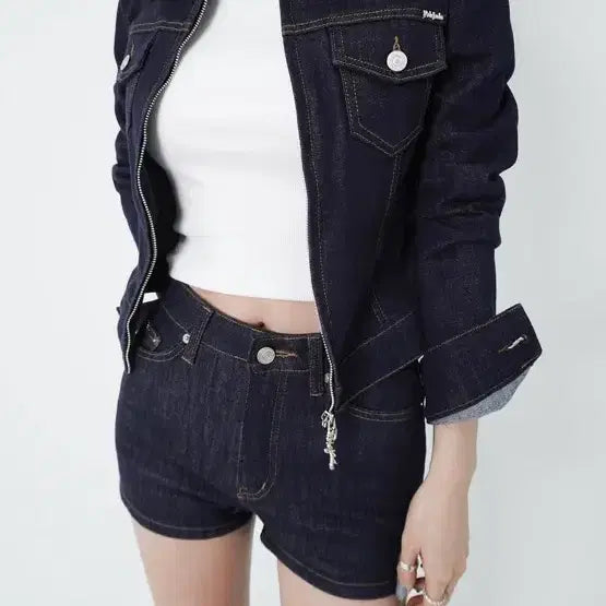 [BUNJANG] Palejade Non-Fade Denim Setup (Jacket + Shorts) / palejade 논페이드 데님 셋업 (자켓+반바지)