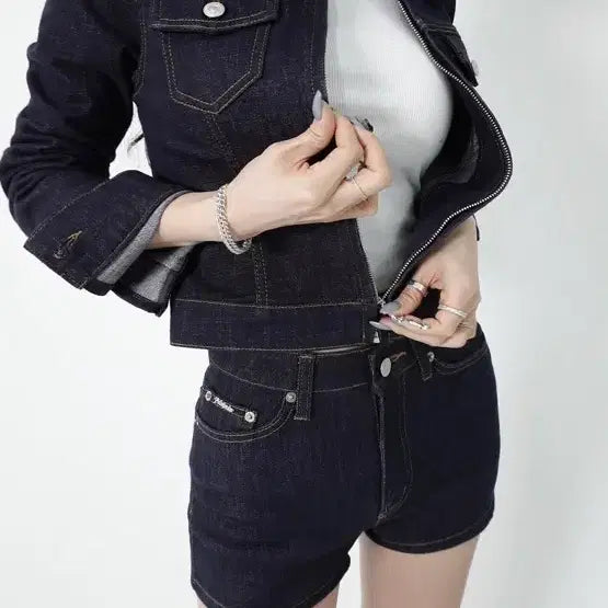 [BUNJANG] Palejade Non-Fade Denim Setup (Jacket + Shorts) / palejade 논페이드 데님 셋업 (자켓+반바지)