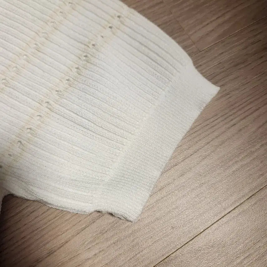 [BUNJANG] Olive Des Olive Ribbed Knit Punching Short Sleeve T-shirt / 올리브데올리브 잔골지 펀칭  반팔 니트 티셔츠 90