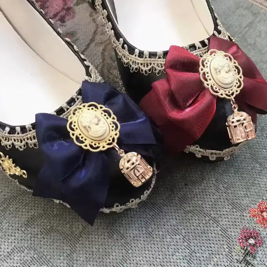 [BUNJANG] Handmade Black Ribbon Lace Mary Jane Heels Cosplay / [현물 새상품] 로리타 로판 블랙 리본 레이스 메리제인힐 코스프레