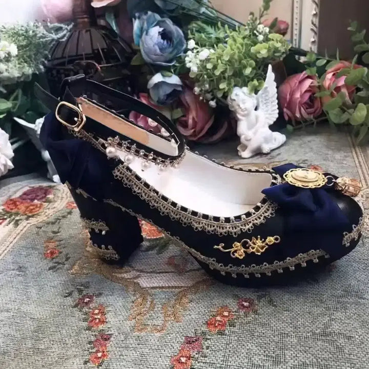 [BUNJANG] Handmade Black Ribbon Lace Mary Jane Heels Cosplay / [현물 새상품] 로리타 로판 블랙 리본 레이스 메리제인힐 코스프레