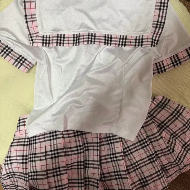 [BUNJANG] Pink Check School Uniform Set / [새상품] 핑크체크 세라복 졸업사진 교복 세트