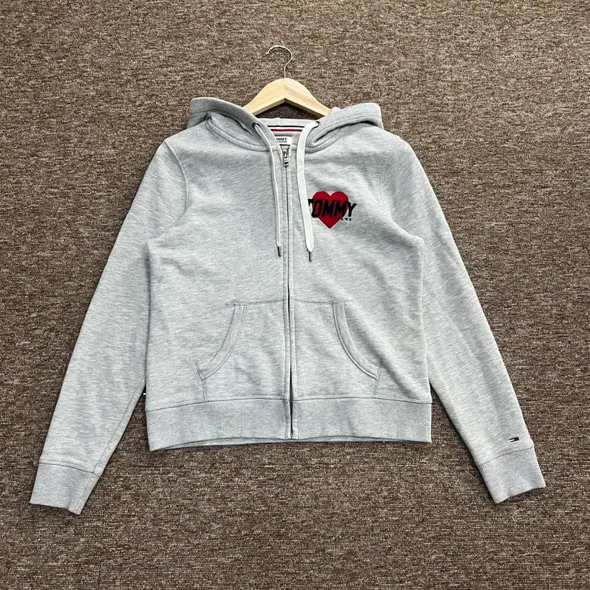 [BUNJANG] Tommy Jeans Heart Logo Gray Hoodie S / 여성) 타미진스 하트 로고 그레이 후드집업 S