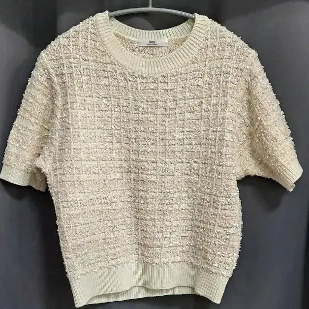 [BUNJANG] LUSTY Short Sleeve Tweed Knit Ivory / LUSTY 반팔 트위드 니트 아이보리