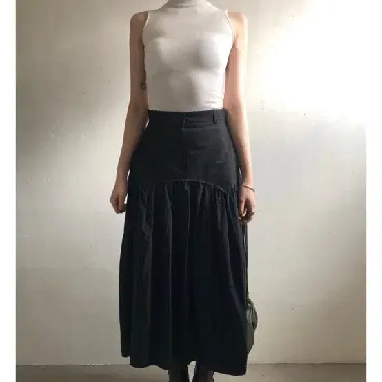 [BUNJANG] Solid A-Line Flare Long Skirt / (새상품) 블랙롱스커트