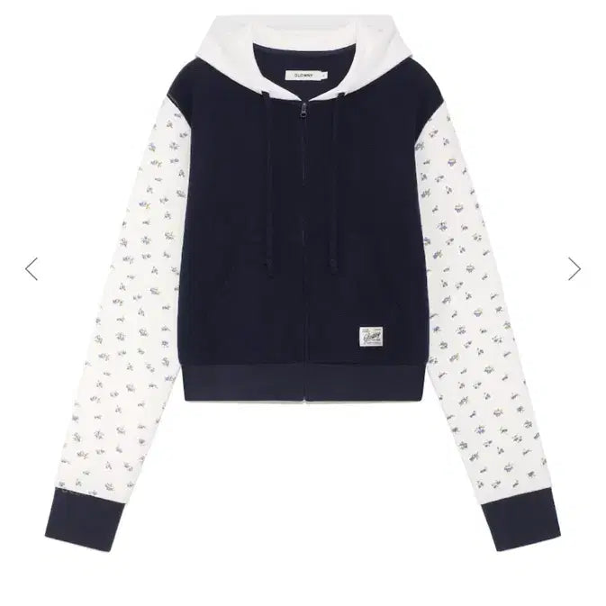 [BUNJANG] Glony Floral Waffle Zip-Up Hoodie Navy / 글로니 플로럴 와플 후드집업 네이비