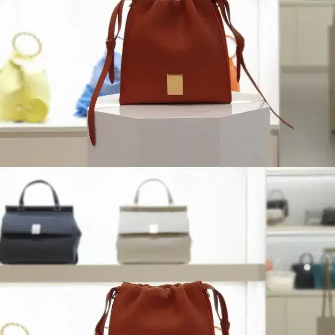 [BUNJANG] Couronne Leather Crossbody Bucket Bag - Beige / (미사용) 쿠론 가죽 크로스백 버킷백 가방 / 베이지 색상